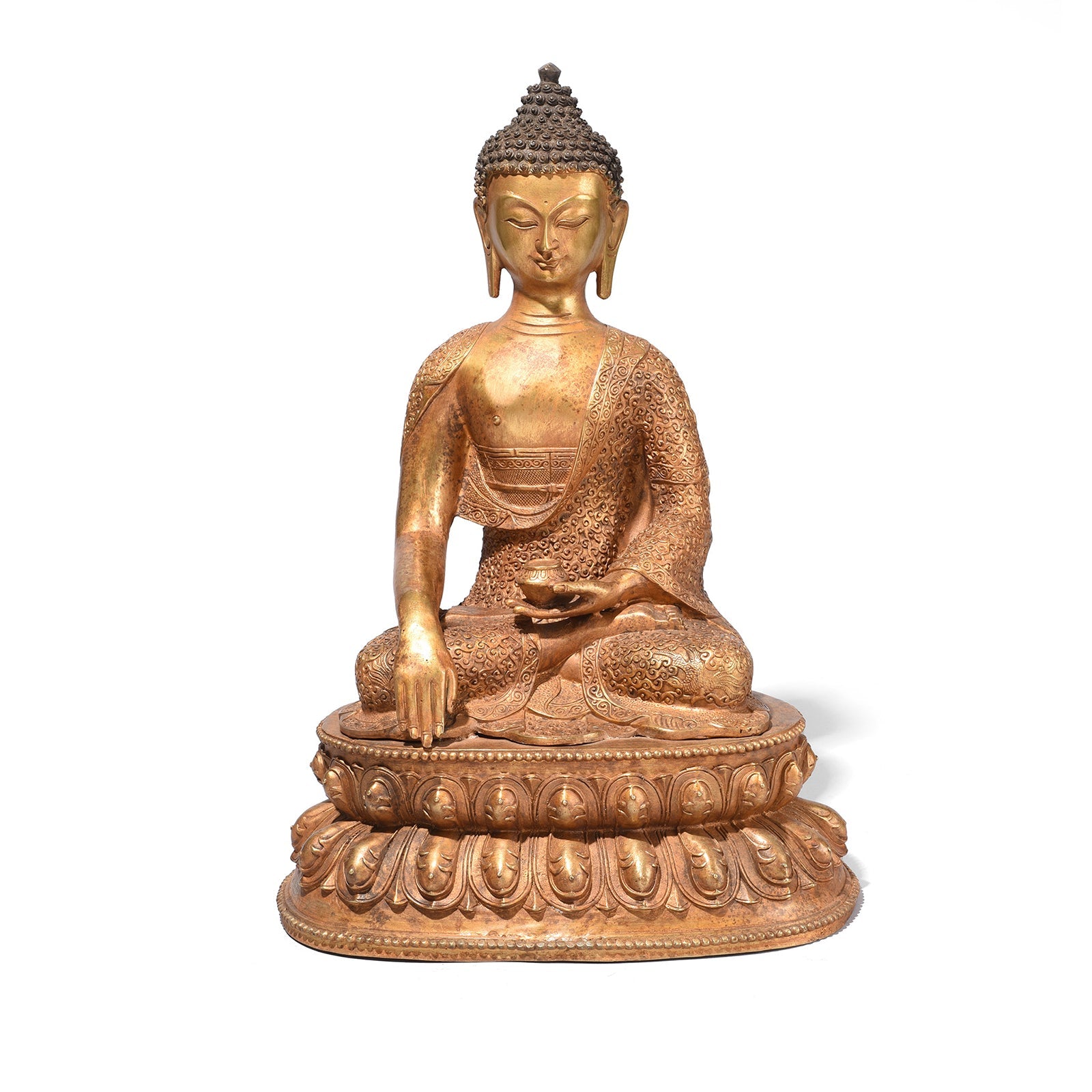 Gilt Brass Sitting Buddha Statue - Bhumisparsha Mudra