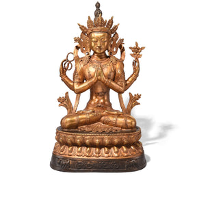 Gilt Bronze Four Armed Chenrezig (Avalokiteśvara) Statue
