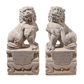 Pair Of Carved Stone Guardian Lions