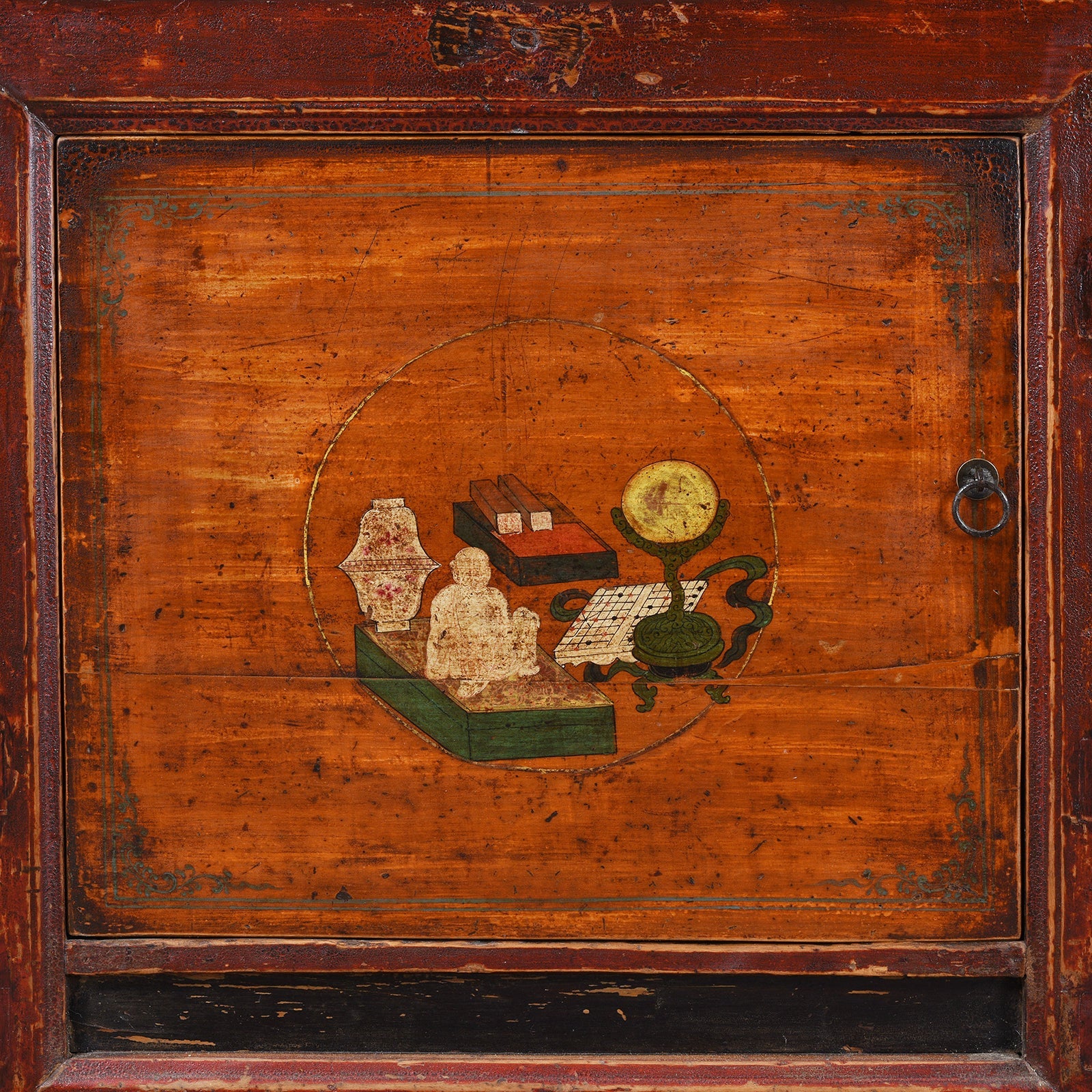 3 Door Painted Sideboard From Mongolia - 19th Century