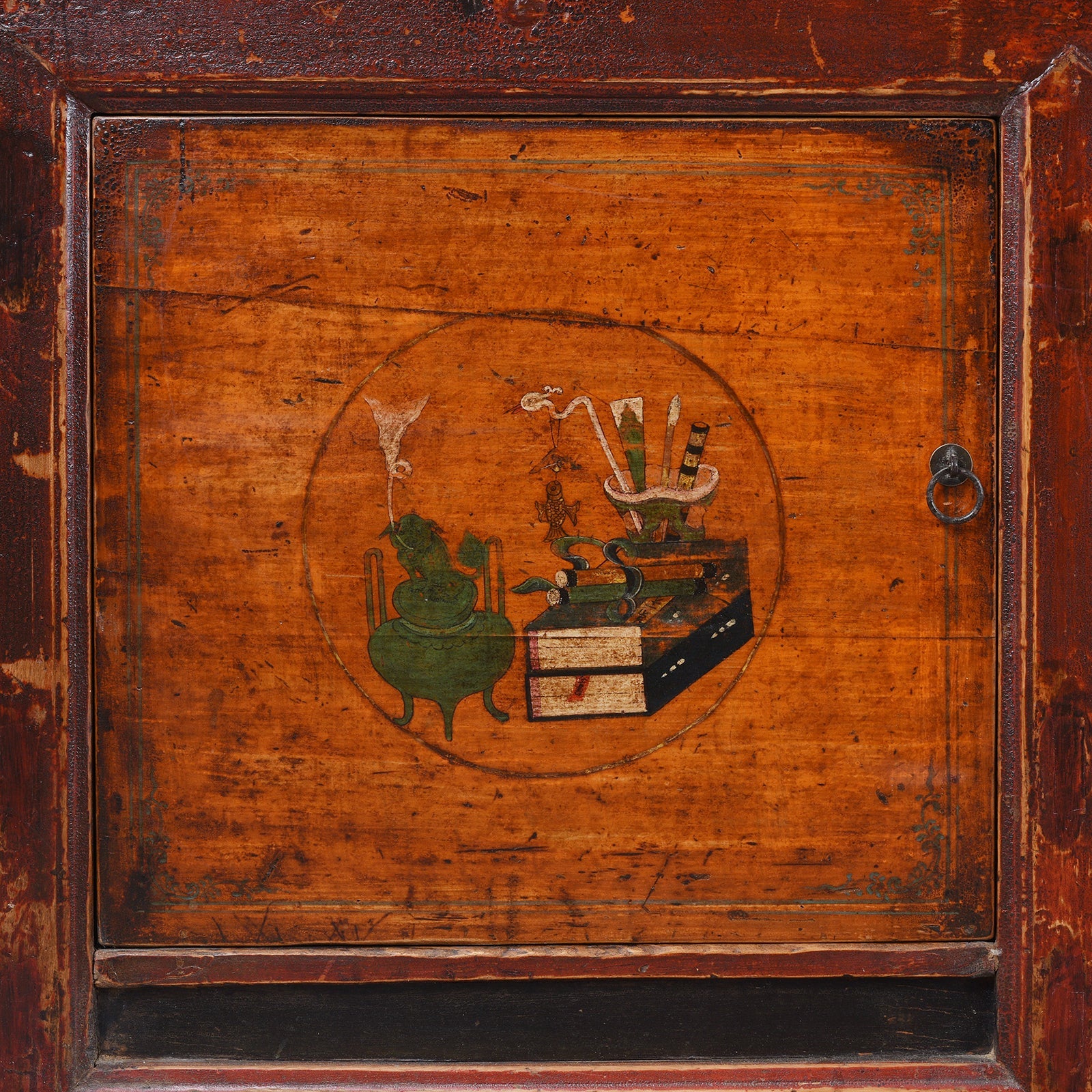 3 Door Painted Sideboard From Mongolia - 19th Century
