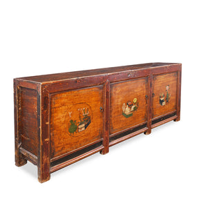 3 Door Painted Sideboard From Mongolia - 19th Century