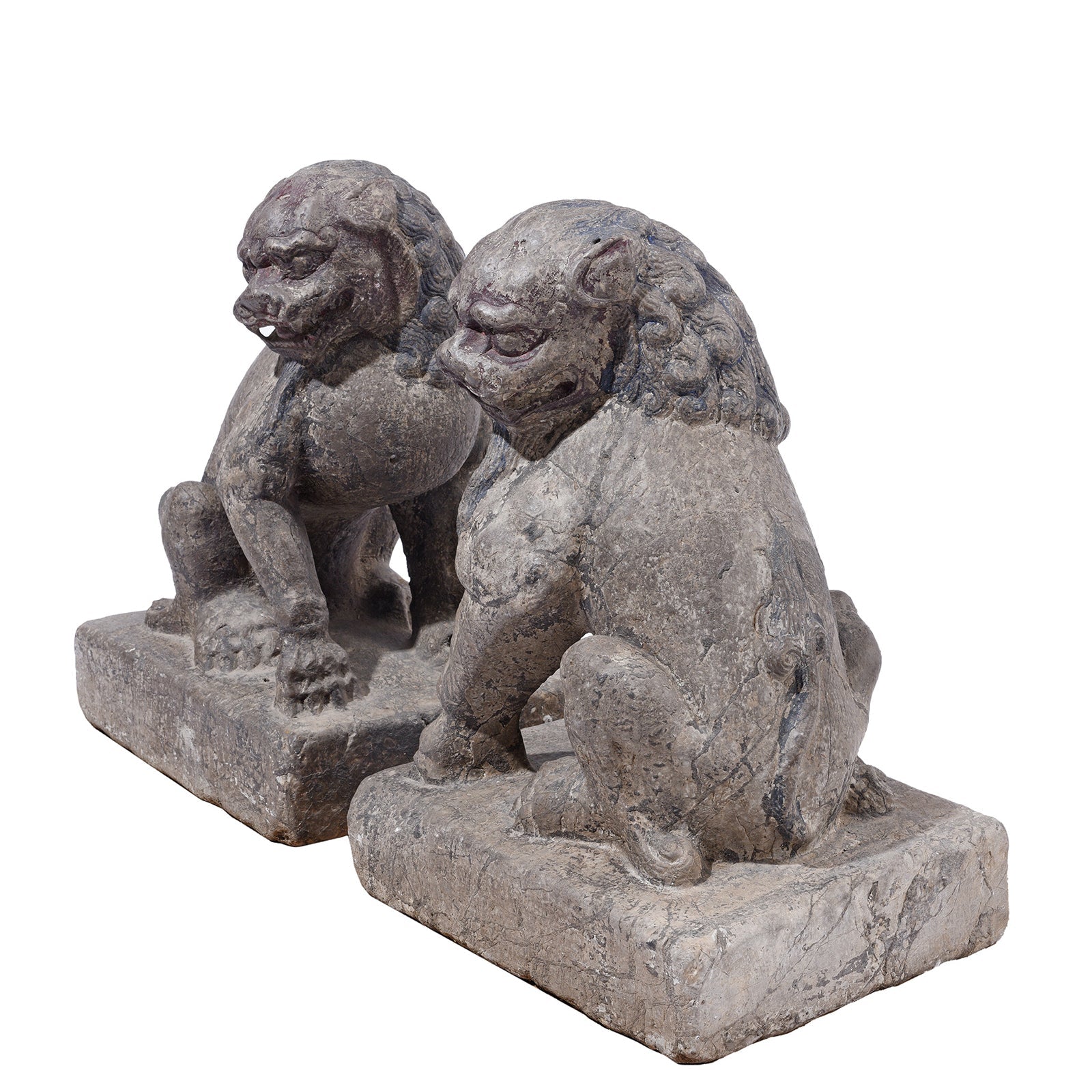 Pair Of Stone Guardian Lions (Foo Dogs) - Circa 1920