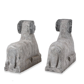 Hand Carved Granite Rams From Hebei Province
