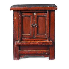 Red Lacquer Bedside Cabinet From Shanxi - 19th Century