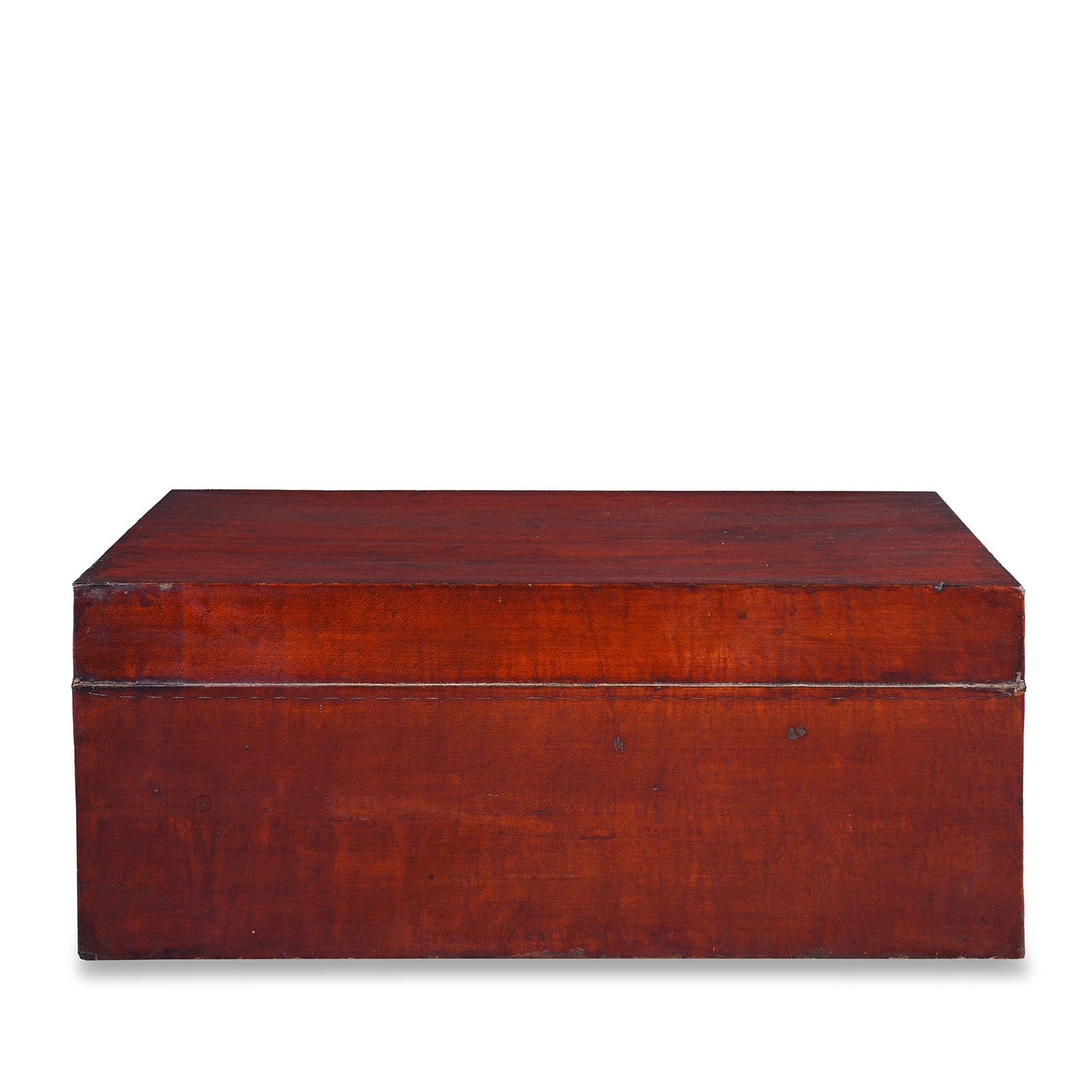 Tan Leather Trunk From Shanghai - Late 19thC
