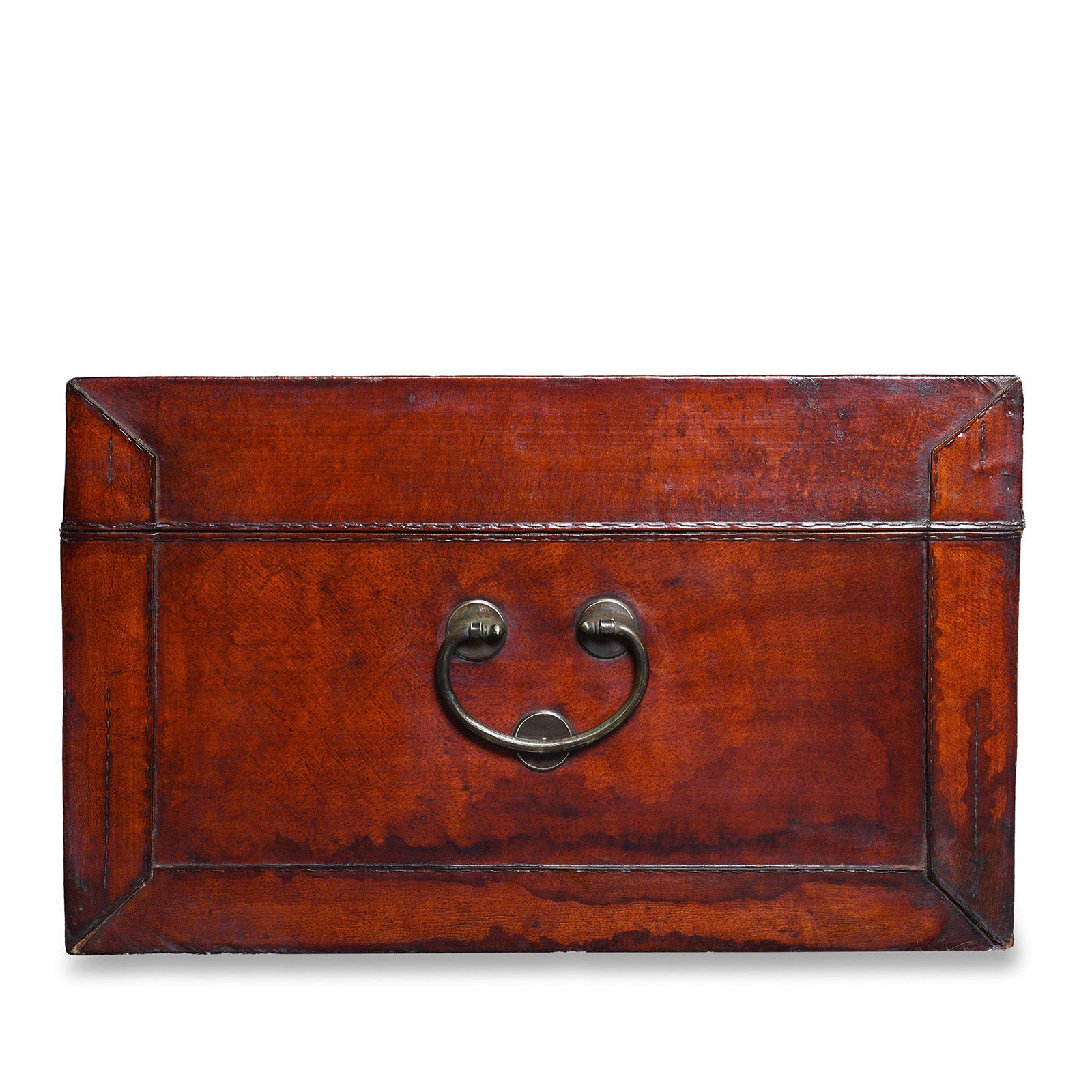 Tan Leather Trunk From Shanghai - Late 19thC