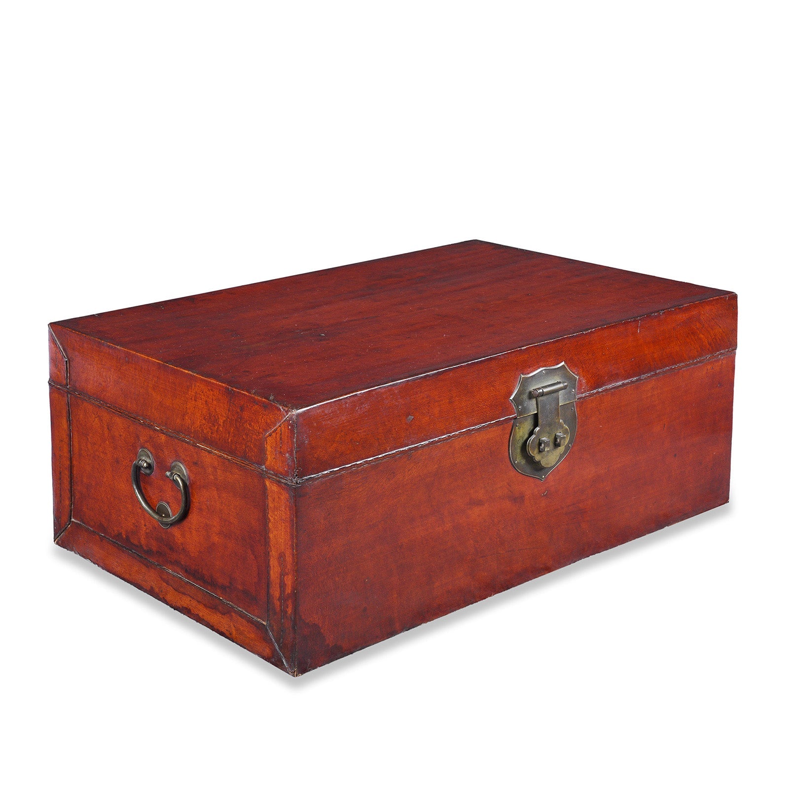 Tan Leather Trunk From Shanghai - Late 19thC