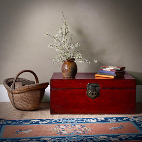Tan Leather Trunk From Shanghai - Late 19thC