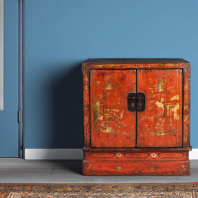 Red Lacquer Book Cabinet From Shanxi - 19th Century