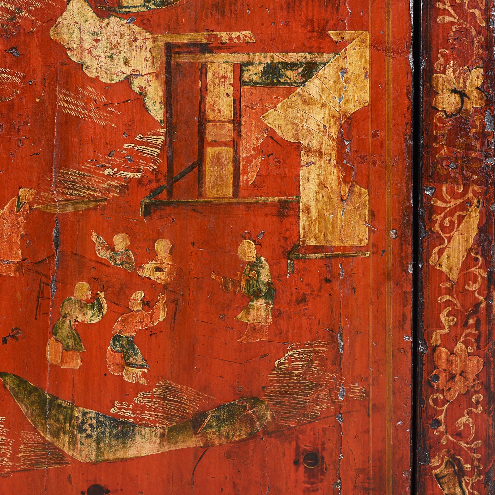 Red Lacquer Book Cabinet From Shanxi - 19th Century