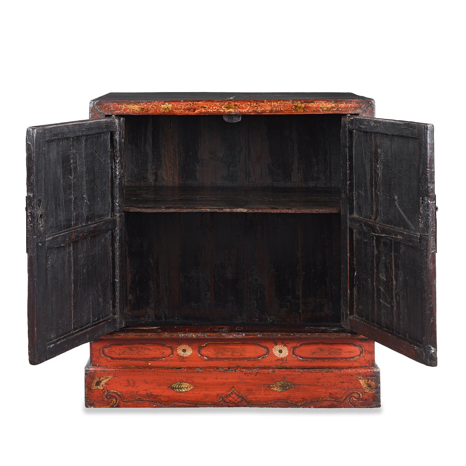 Red Lacquer Book Cabinet From Shanxi - 19th Century