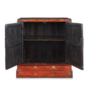Red Lacquer Book Cabinet From Shanxi - 19th Century