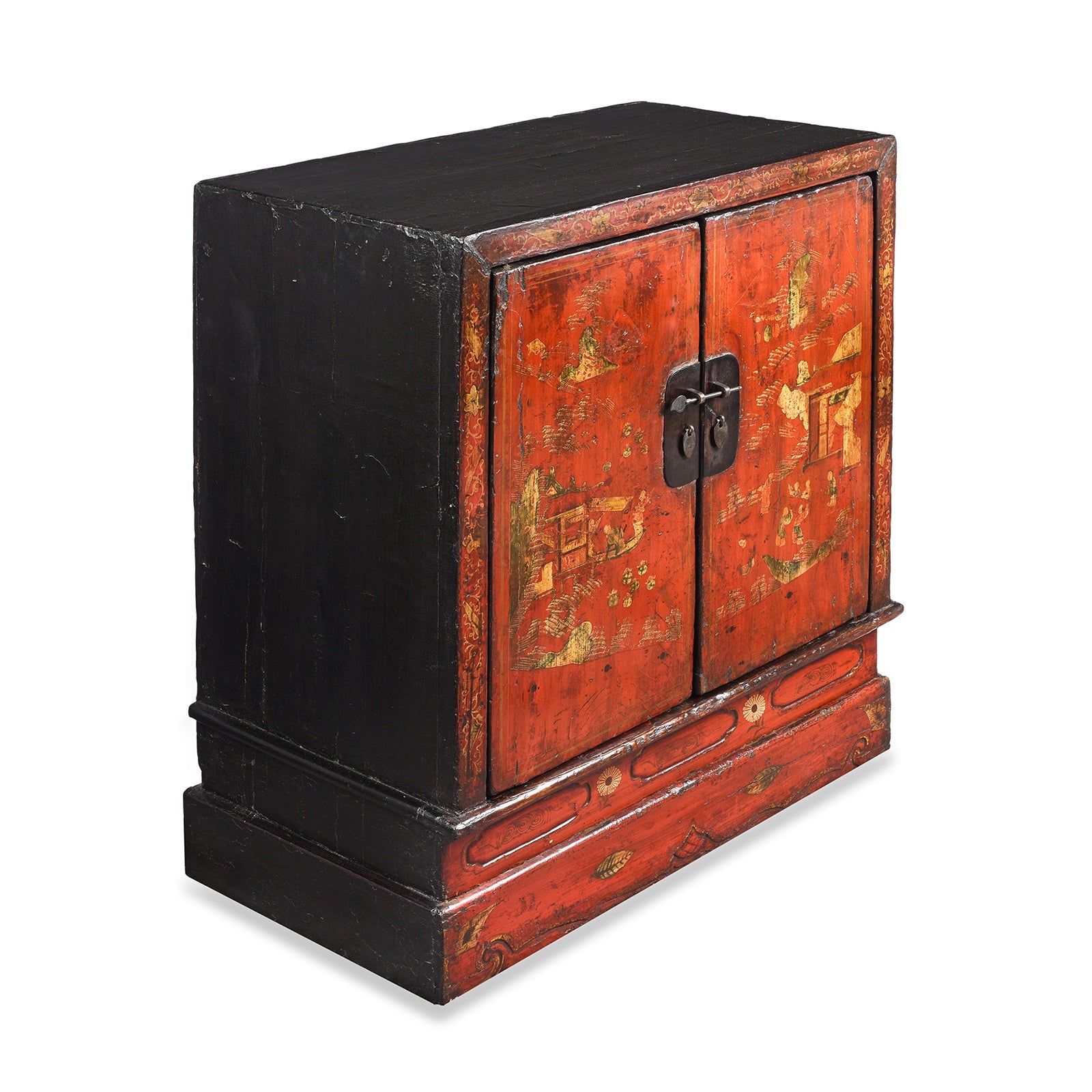 Red Lacquer Book Cabinet From Shanxi - 19th Century