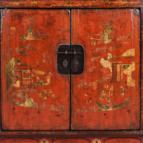 Red Lacquer Book Cabinet From Shanxi - 19th Century