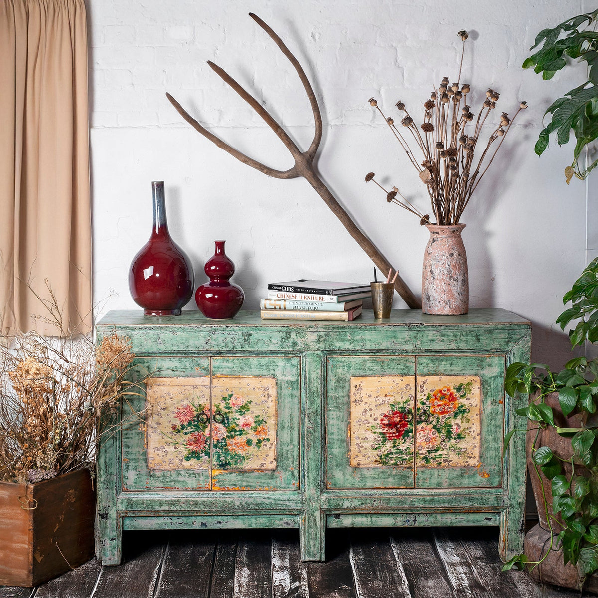 Vintage Mint Painted Sideboard From Shanxi