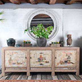 Round Mango Wood Indian Mirror