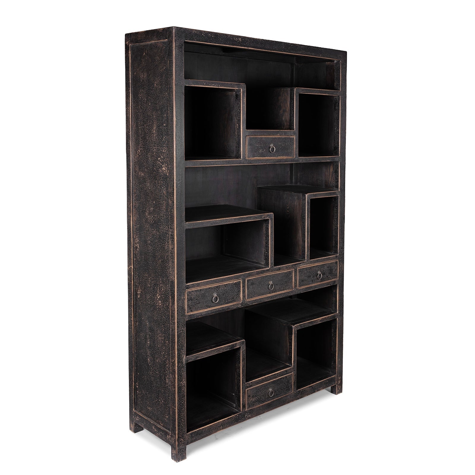 Black Shelving Unit Made From Old Pine