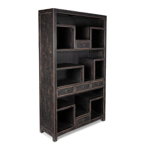 Black Shelving Unit Made From Old Pine