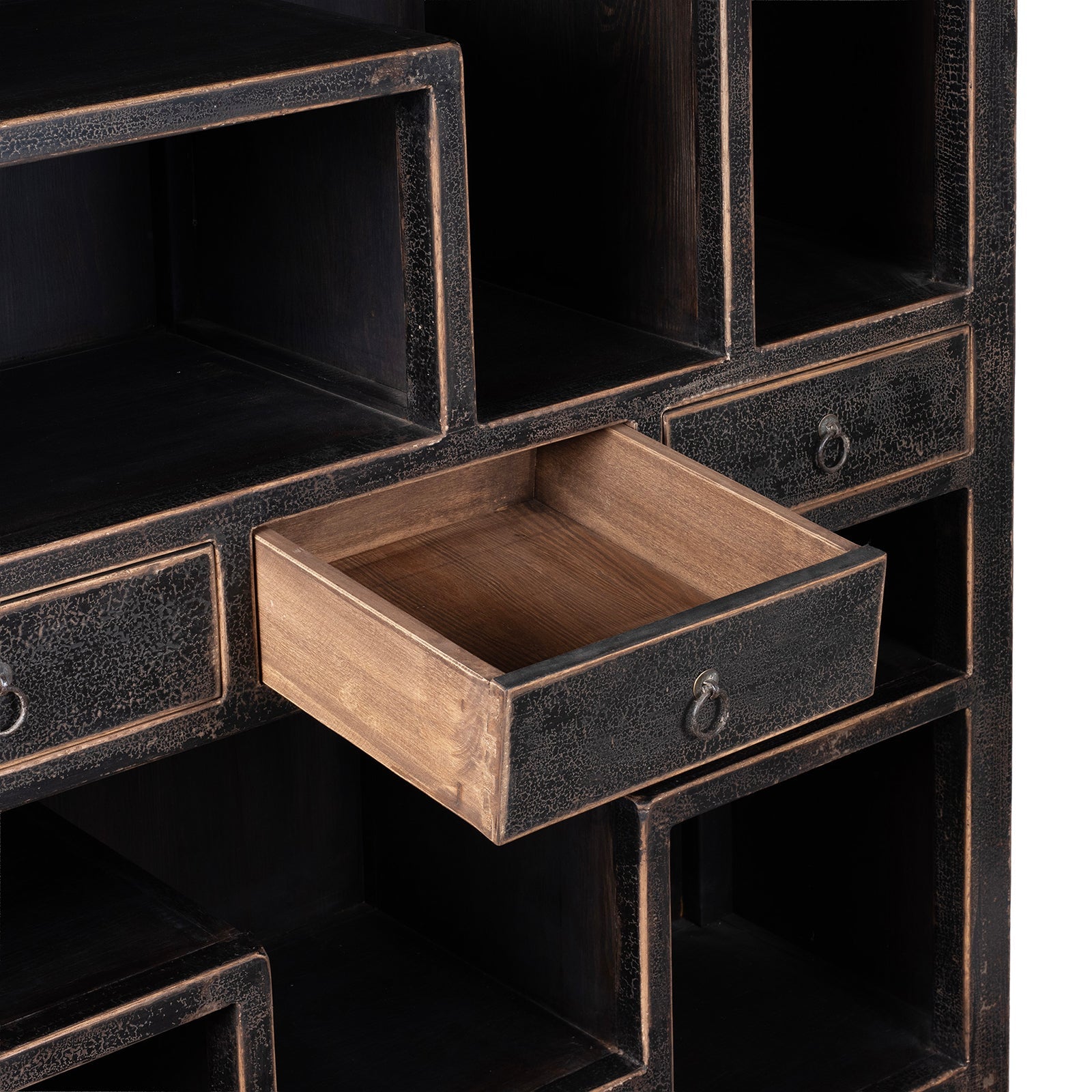 Black Shelving Unit Made From Old Pine