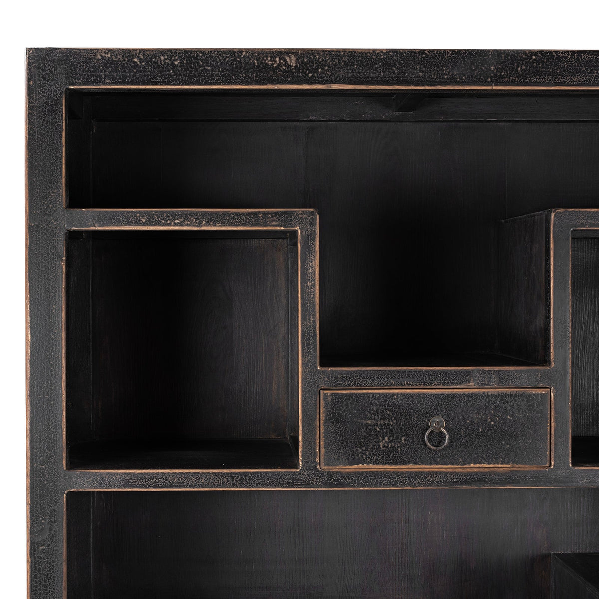Black Shelving Unit Made From Old Pine