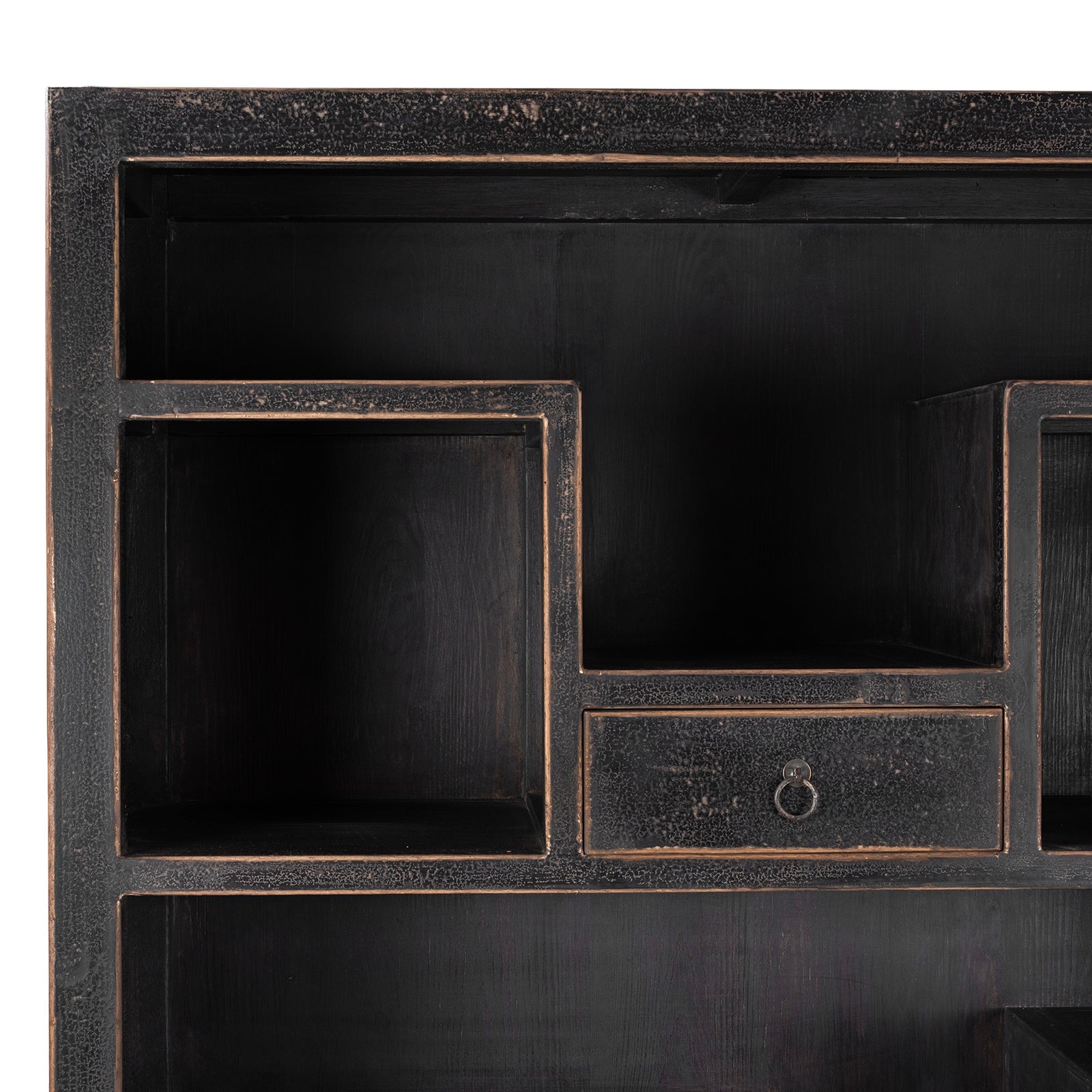 Black Shelving Unit Made From Old Pine