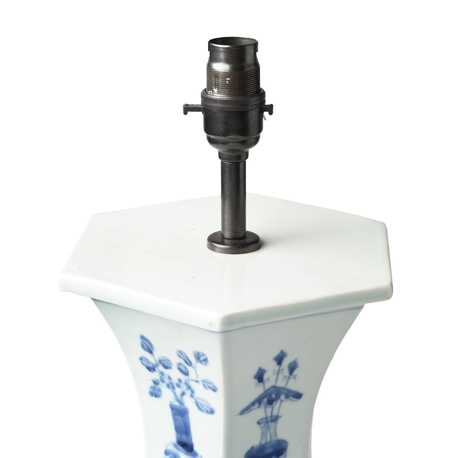 Blue & White Porcelain Tall Table Lamp - Lucky Symbols