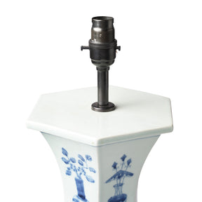 Blue & White Porcelain Tall Table Lamp - Lucky Symbols