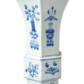 Blue & White Porcelain Tall Table Lamp - Lucky Symbols