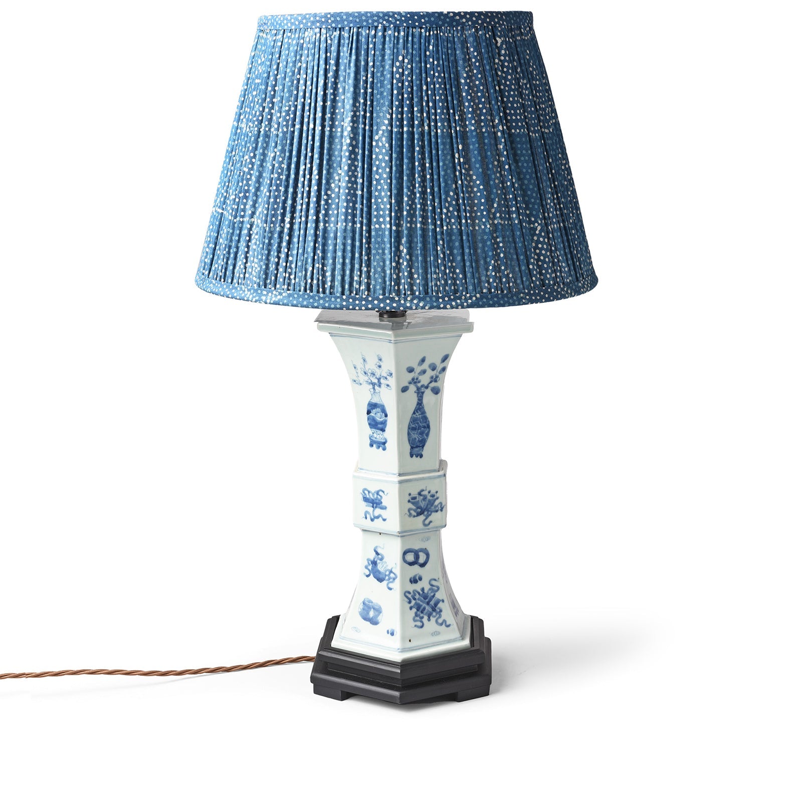 Blue & White Porcelain Tall Table Lamp - Lucky Symbols