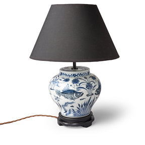 Chinese Blue & White Porcelain Table Lamp - Fish Design