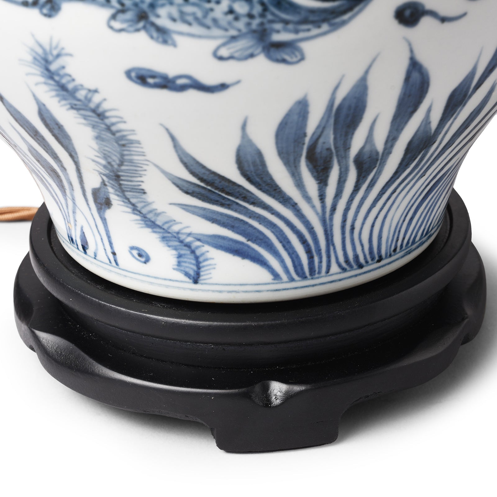Chinese Blue & White Porcelain Table Lamp - Fish Design