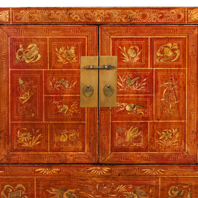 Red Lacquer Chinese Sideboard From Dongbei - Ca 1920