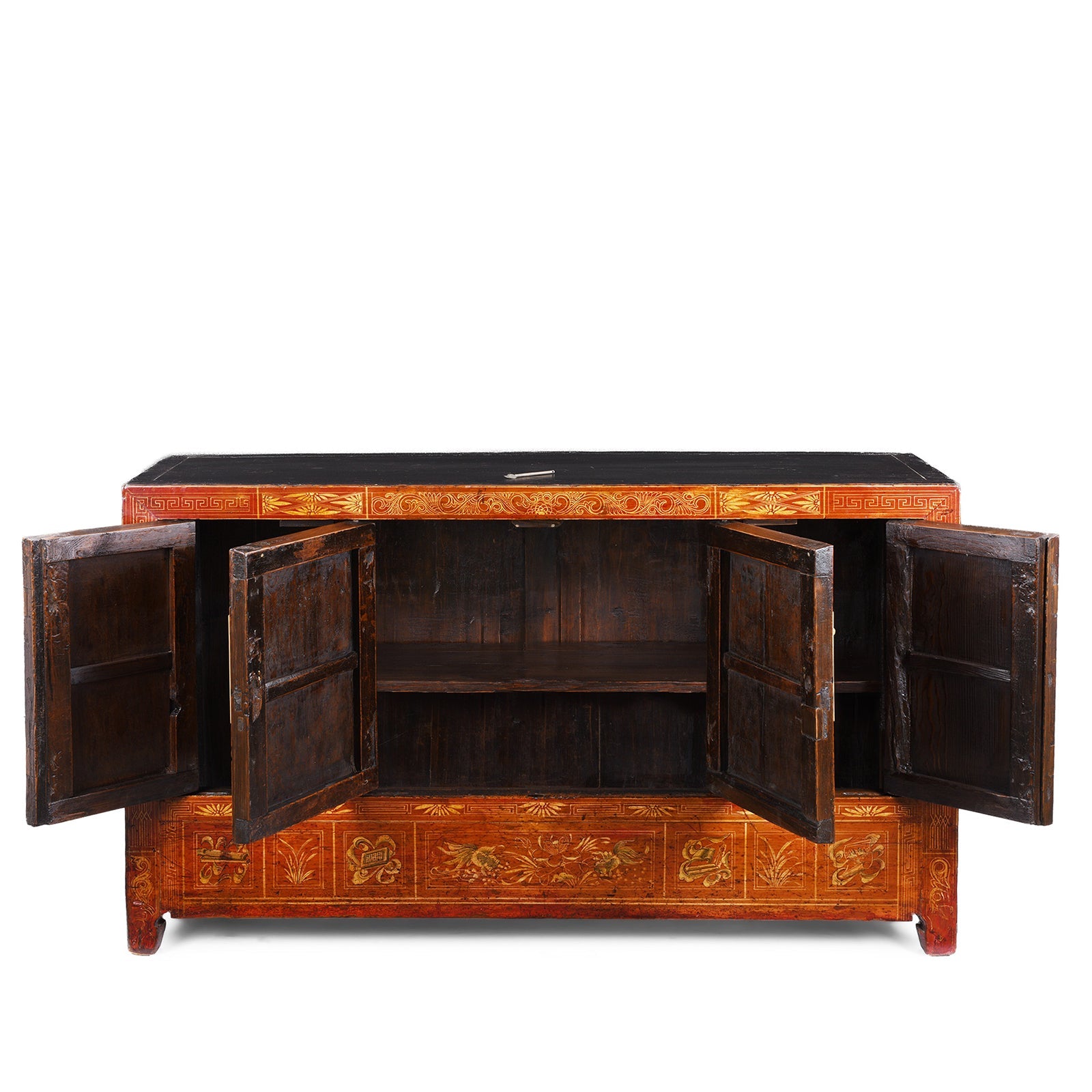 Red Lacquer Chinese Sideboard From Dongbei - Ca 1920