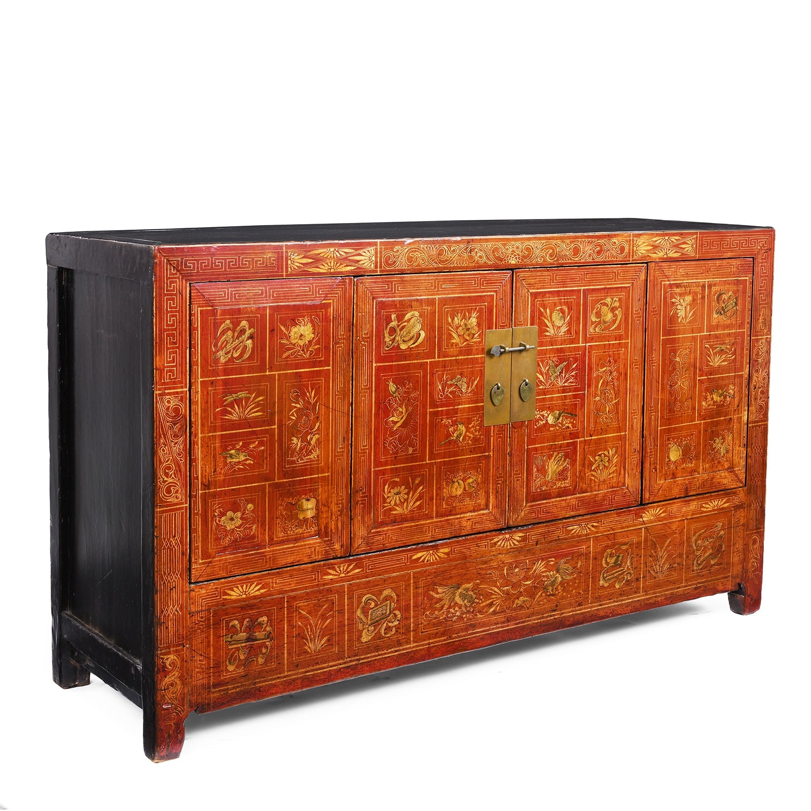 Red Lacquer Chinese Sideboard From Dongbei - Ca 1920