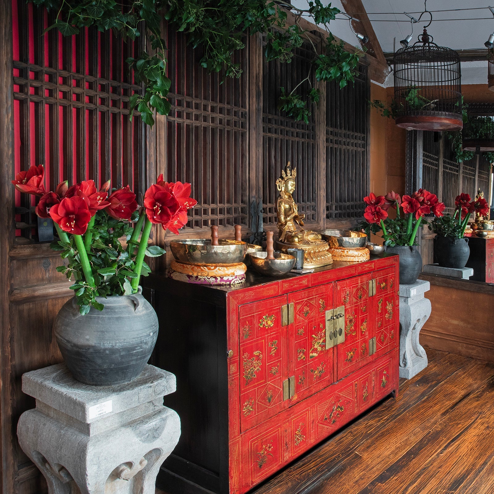 Red Lacquer Chinese Sideboard From Dongbei - Ca 1920