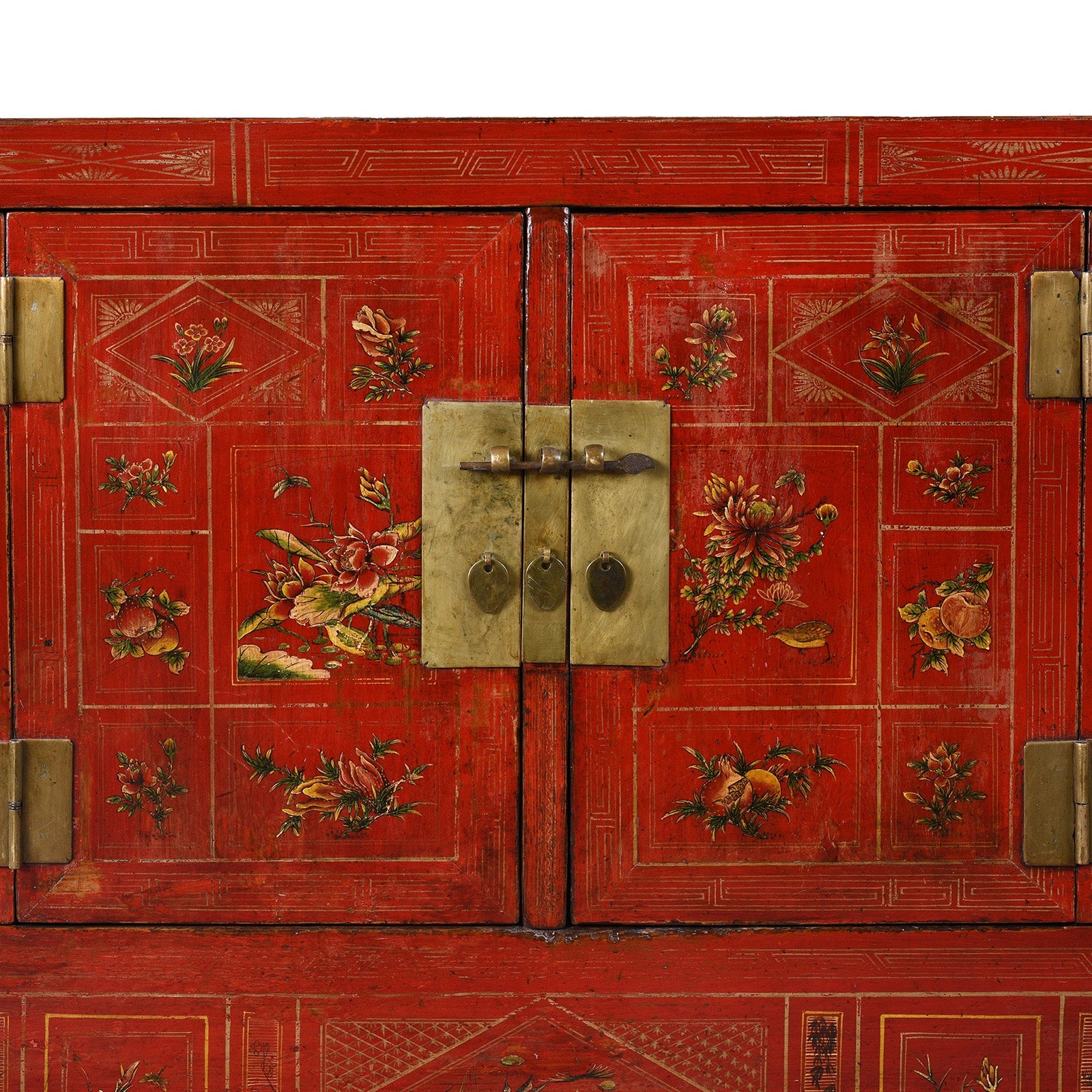 Red Lacquer Chinese Sideboard From Dongbei - Ca 1920