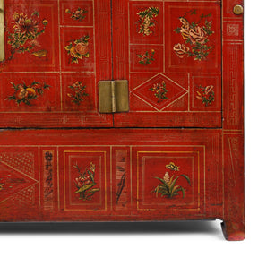 Red Lacquer Chinese Sideboard From Dongbei - Ca 1920