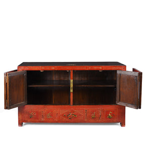 Red Lacquer Chinese Sideboard From Dongbei - Ca 1920