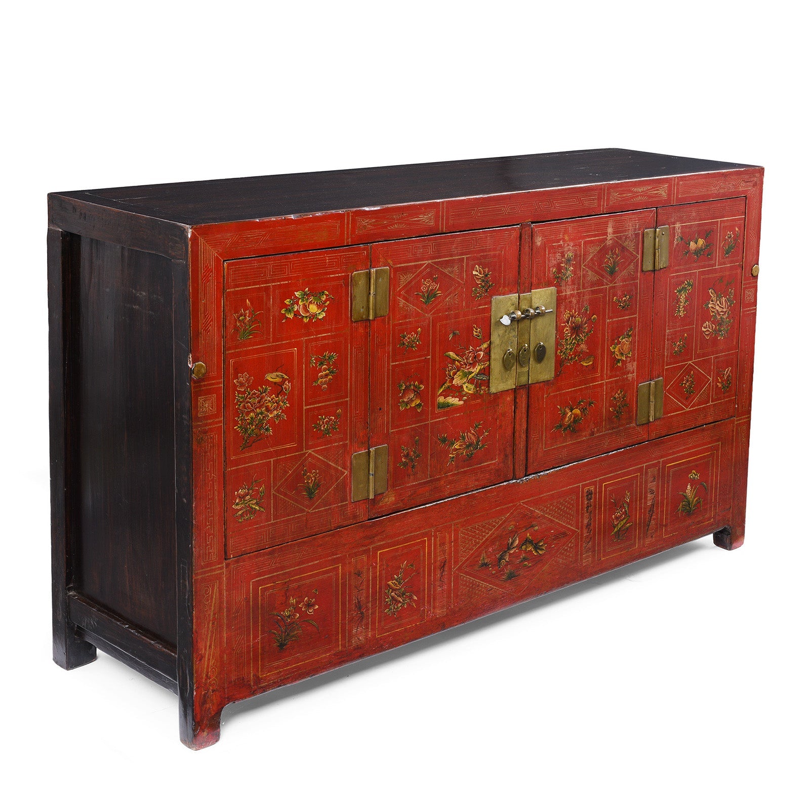 Red Lacquer Chinese Sideboard From Dongbei - Ca 1920