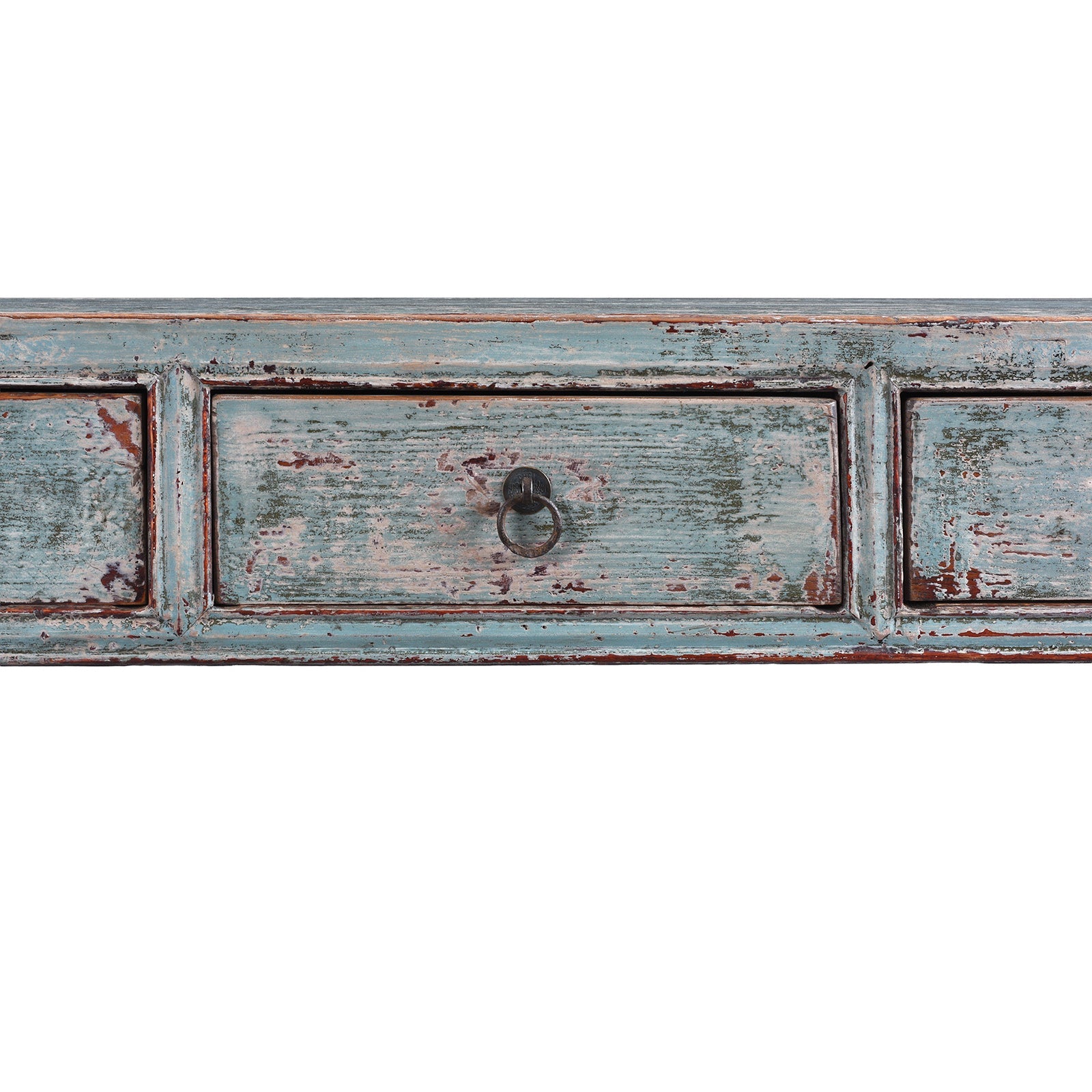 Reproduction Chinese Turquoise Lacquer 3 Drawer Console Table From Shandong
