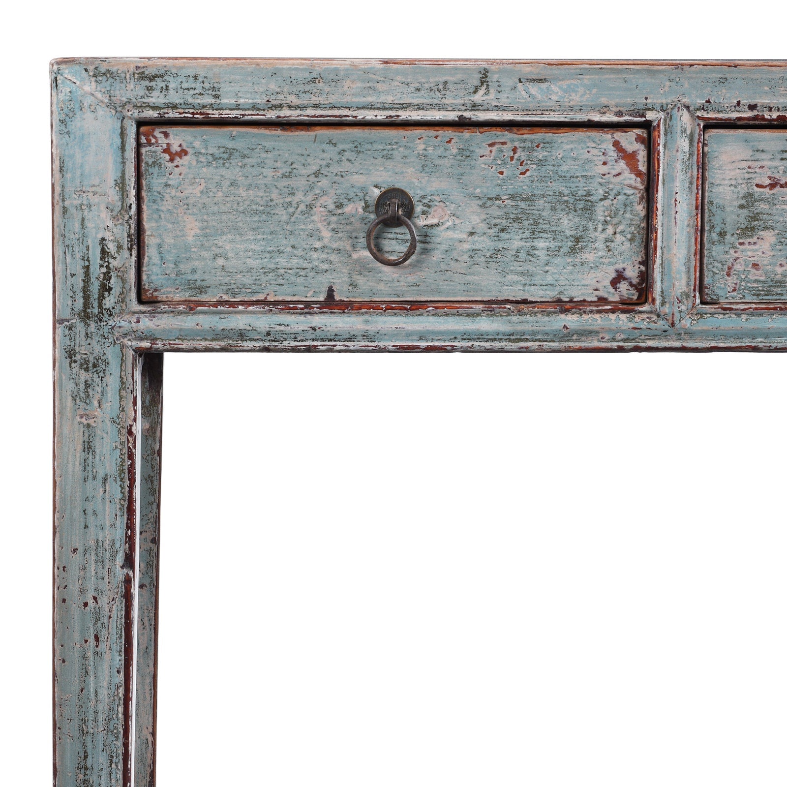 Reproduction Chinese Turquoise Lacquer 3 Drawer Console Table From Shandong