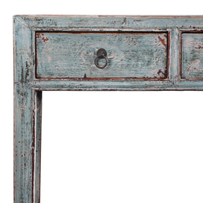 Reproduction Chinese Turquoise Lacquer 3 Drawer Console Table From Shandong