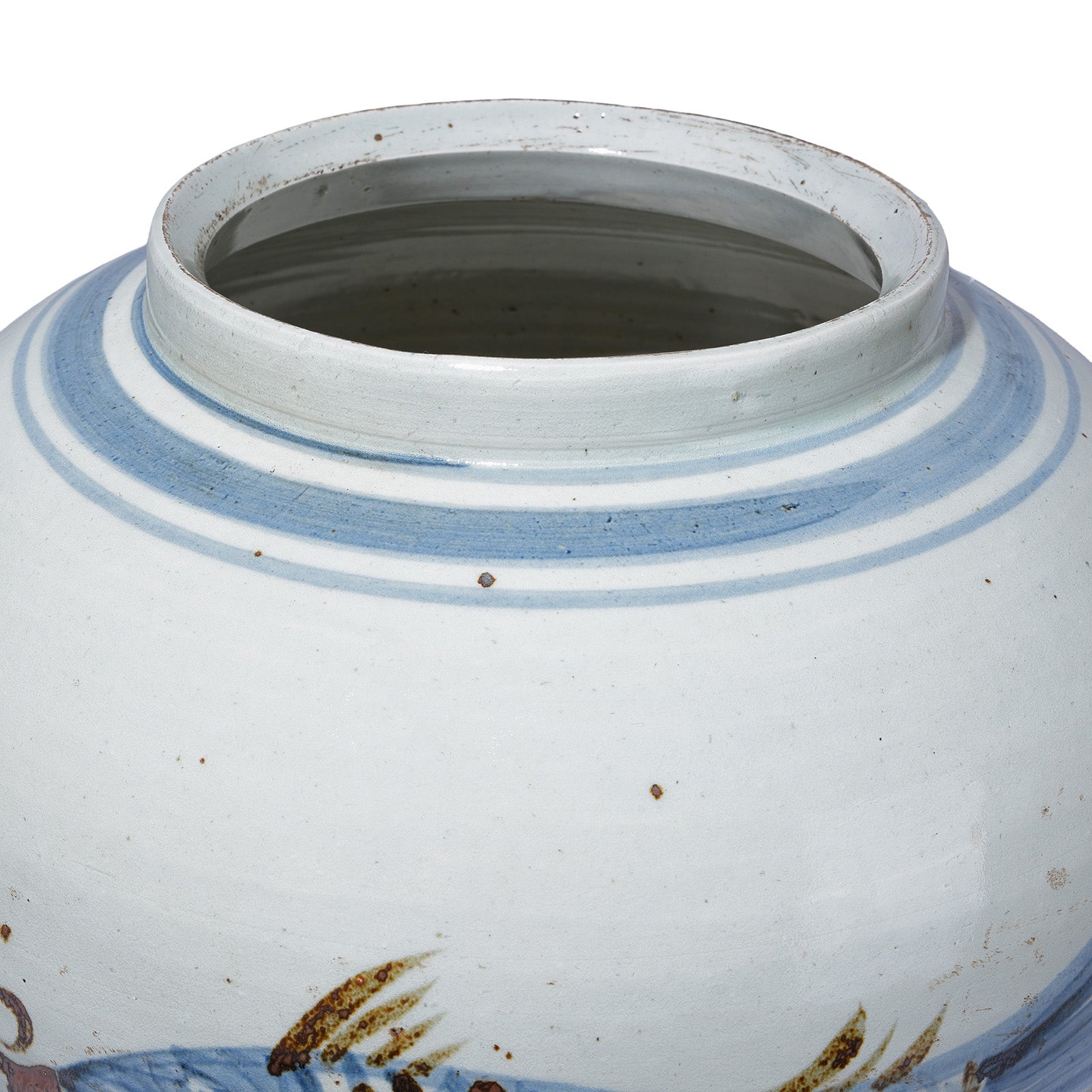 Provincial Style Blue & White Porcelain Jar - Fish