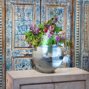 Provincial Style Blue & White Porcelain Jar - Fish