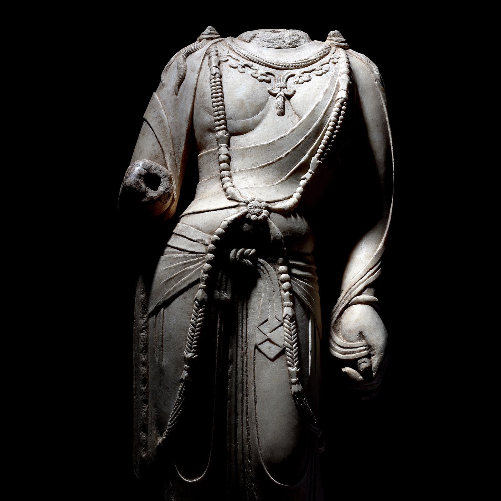 Reproduction Carved Marble Bodhisattva Torso - Tang Dynasty Style