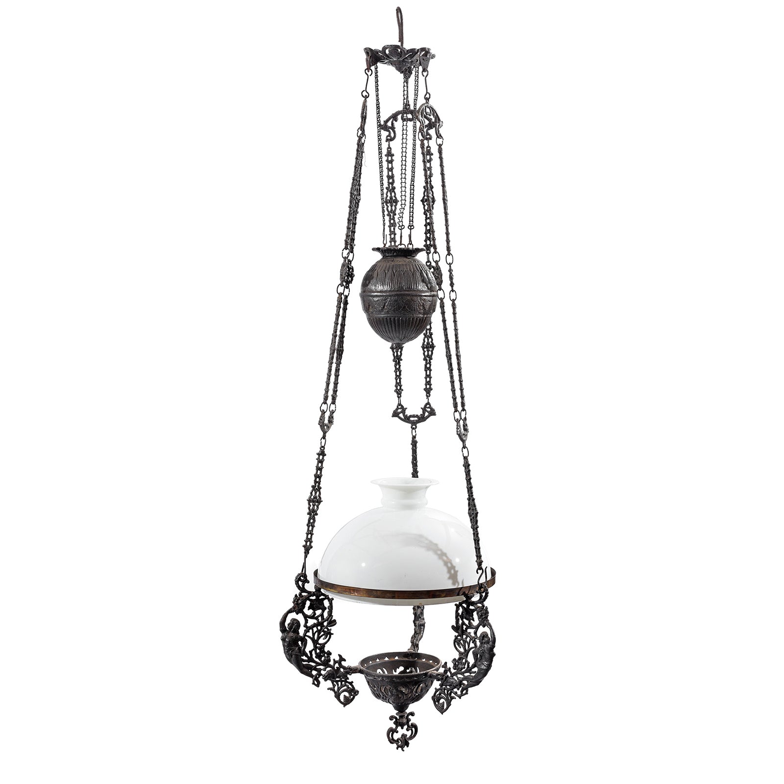 Colonial Cast Iron Rise and Fall Storm Lamp - 19thC