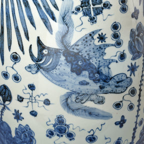 Blue & White Porcelain Stool - Fish Design