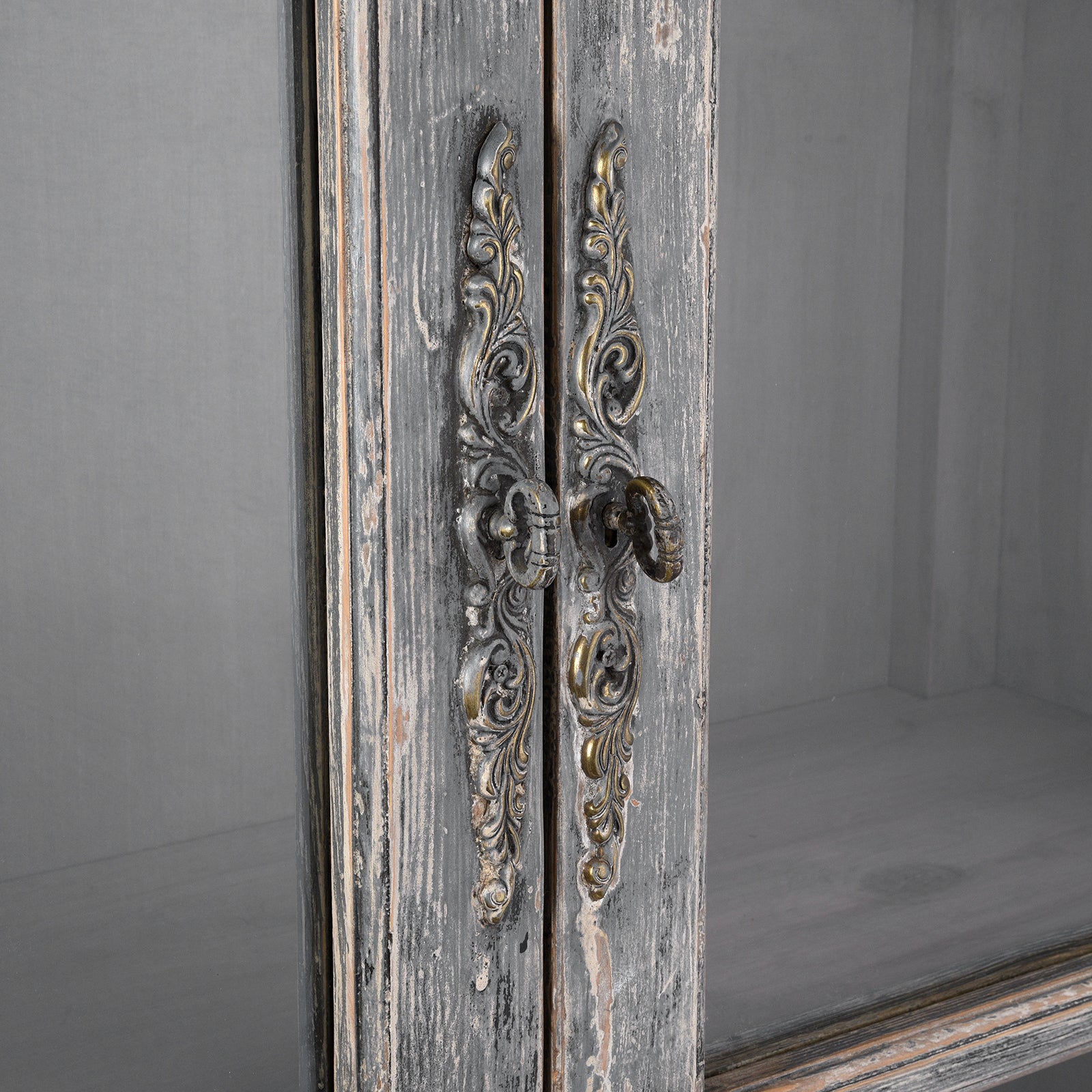 Glazed Painted Display Cabinet Made From Old Pine