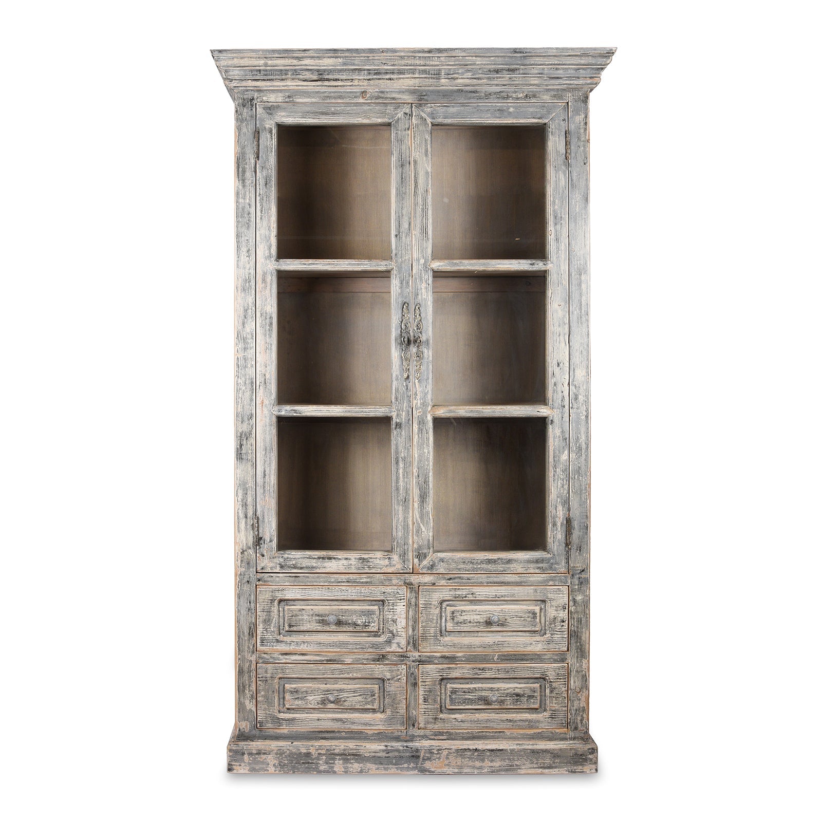 Glazed Painted Display Cabinet Made From Old Pine